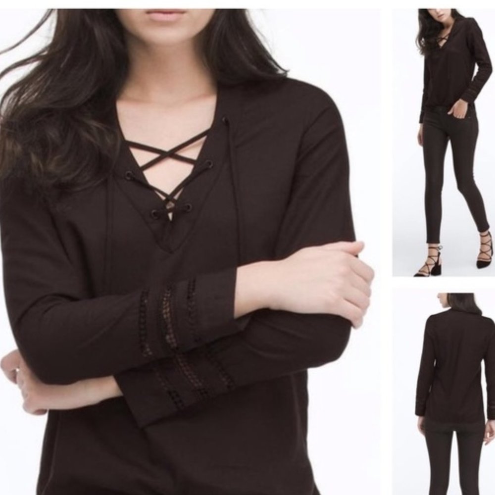 AG By Adriano Goldschmied NWT Bliss Lace Inset Shirt In Black